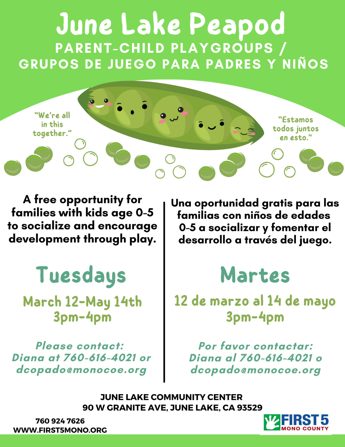 June Lake Peapod Group Tuesdays 34pm March 12 May 14, 2024 Mono